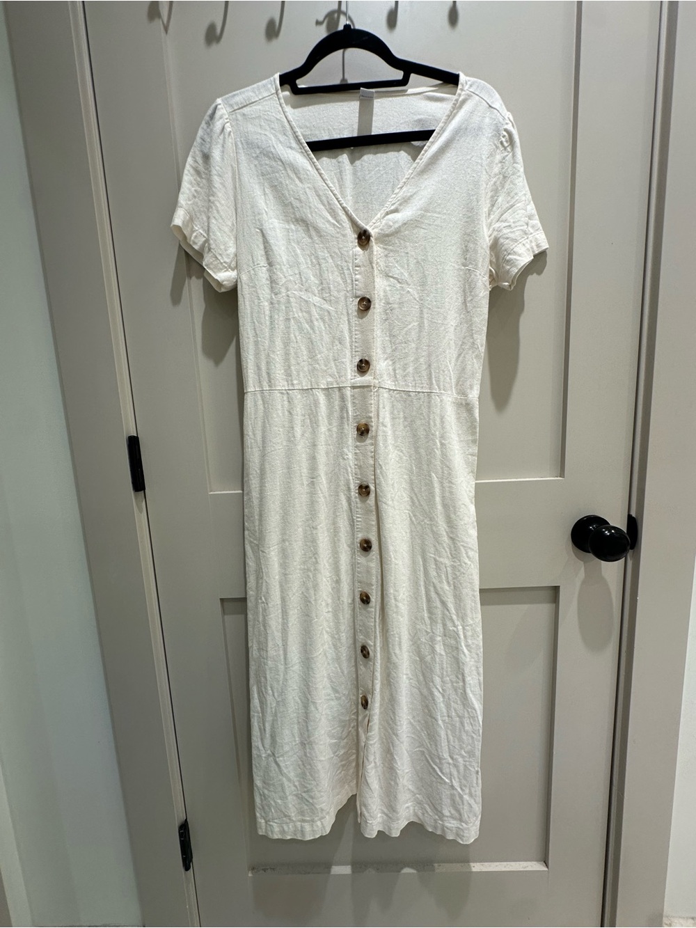 Old Navy Cream Button-Down V-Neck Midi Dress